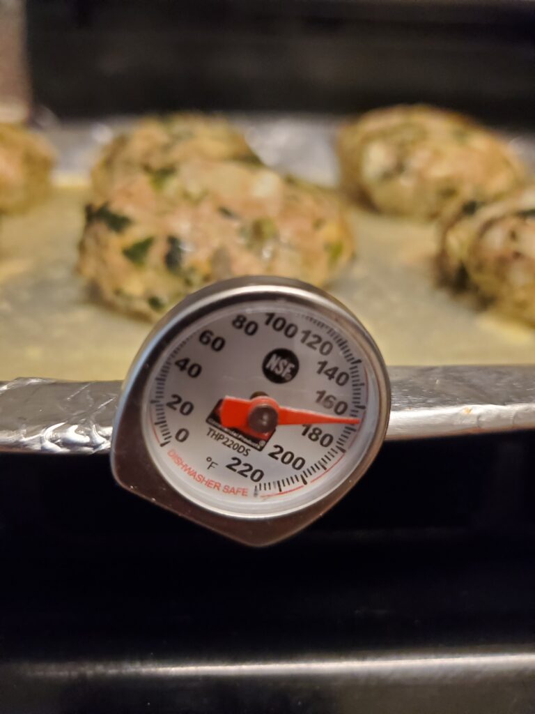 Bake the burgers in a 400-degree oven for 20 minutes or until the internal temperature measures at 165-degrees.